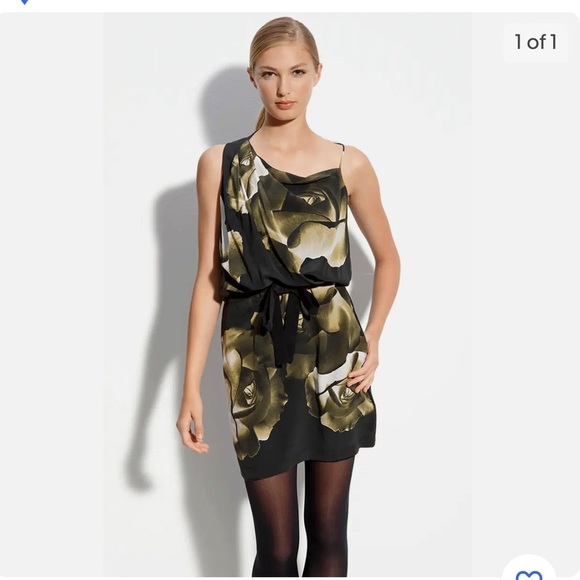 $345 Robert Rodriguez Roses floral Print Silk Dress- Tunic 6 Drape One Shoulder